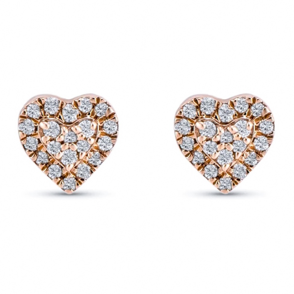 Womens Honey Comb Pink Fashion Beautiful Rose Gold Plated Heart Stud Earrings